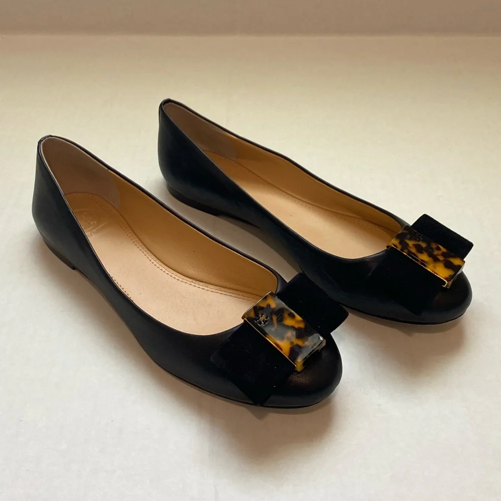 Tory Burch‎ Chase Ballet Flats In Perfect Black Nappa Leather